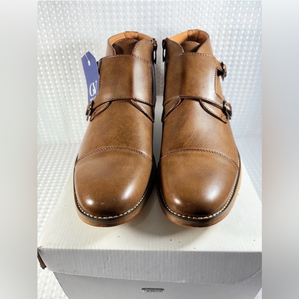 Gino Vitale Men's Double Monk Strap Cap Toe Dress Boots UV204 Brown  Size 11